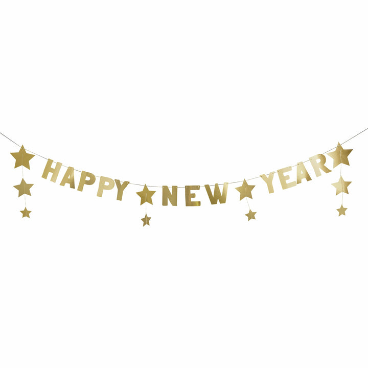 Happy New Year Gold Star Banner - 2m Bunting Happy New Year Gold Star Banner - 2m
