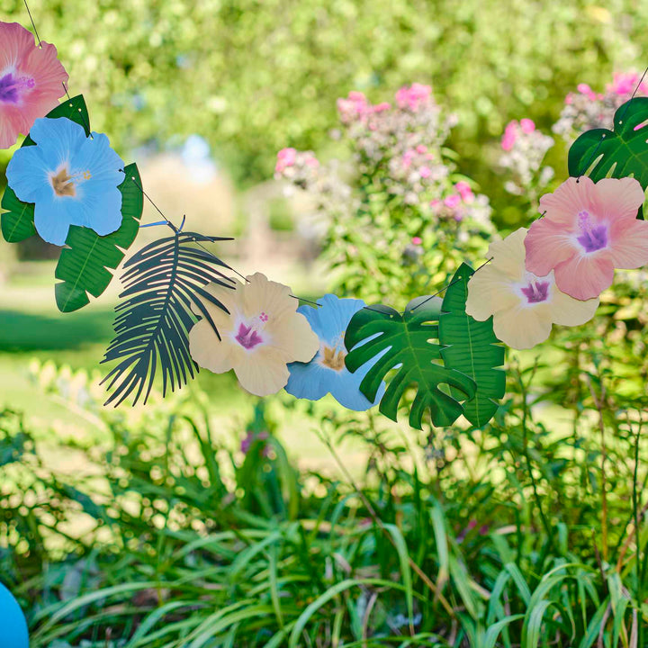 Bunting Hawaiian Palm Leaf and Hibiscus Flower Tropical Party Garland