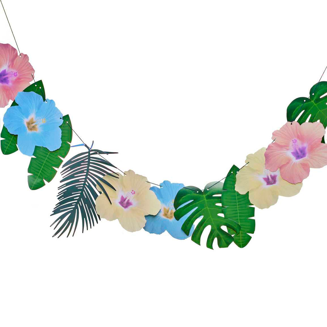 Bunting Hawaiian Palm Leaf and Hibiscus Flower Tropical Party Garland