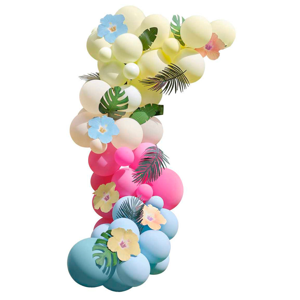 balloons Hawaiian Tiki Balloon Arch with Tropical Flowers