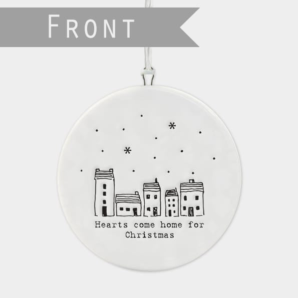 Hearts Come Home for Christmas Porcelain Bauble | East of India Bauble East of India Porcelain Flat Bauble - Hearts Come Home for Christmas