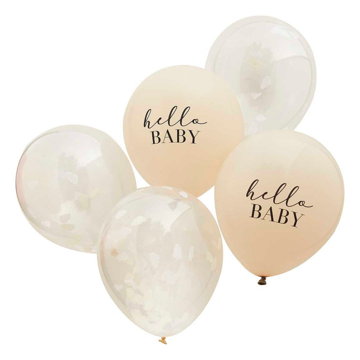 Balloons Hello Baby Taupe and Cloud Confetti Baby Shower Balloons x 5