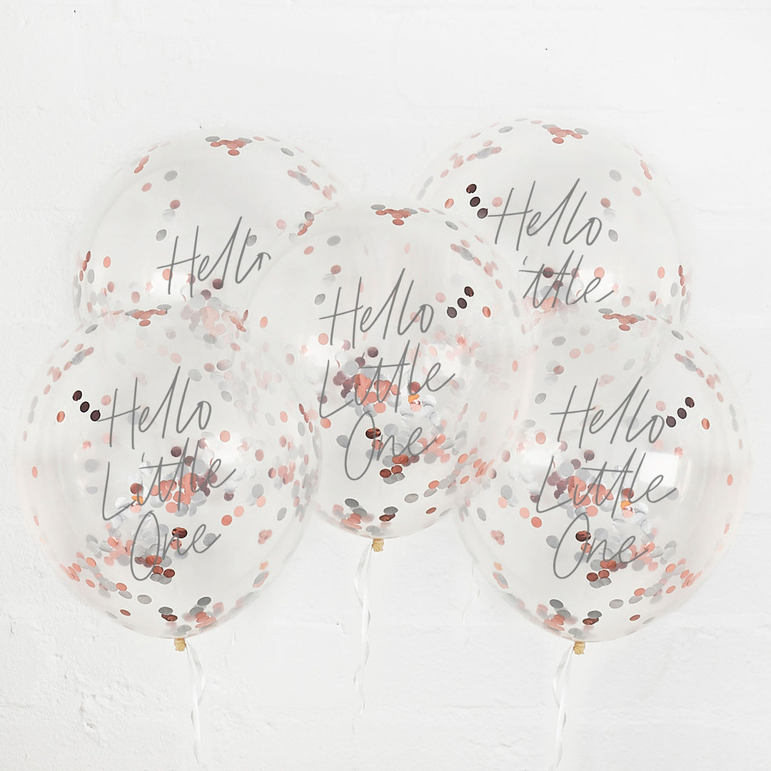 Hello Little One Confetti Baby Shower Balloons x 5 | Baby Shower Supplies UK Balloons Hello Little One Confetti Baby Shower Balloons x 5