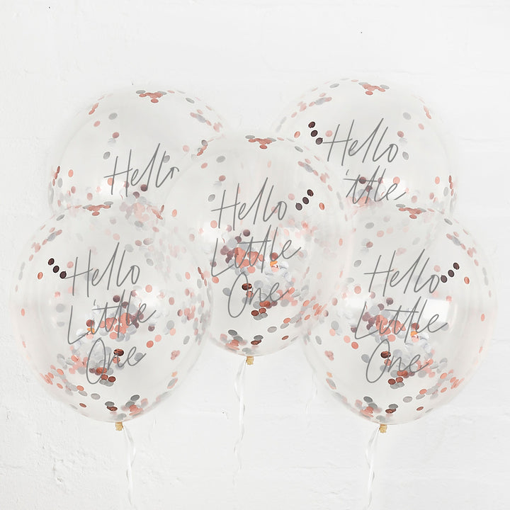 Hello Little One Confetti Baby Shower Balloons x 5 | Baby Shower Supplies UK Balloons Hello Little One Confetti Baby Shower Balloons x 5