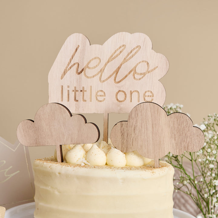 Hello Little One Wooden Cake Topper Set | Baby Shower Supplies UK Cake Toppers Hello Little One Wooden Cake Topper Set
