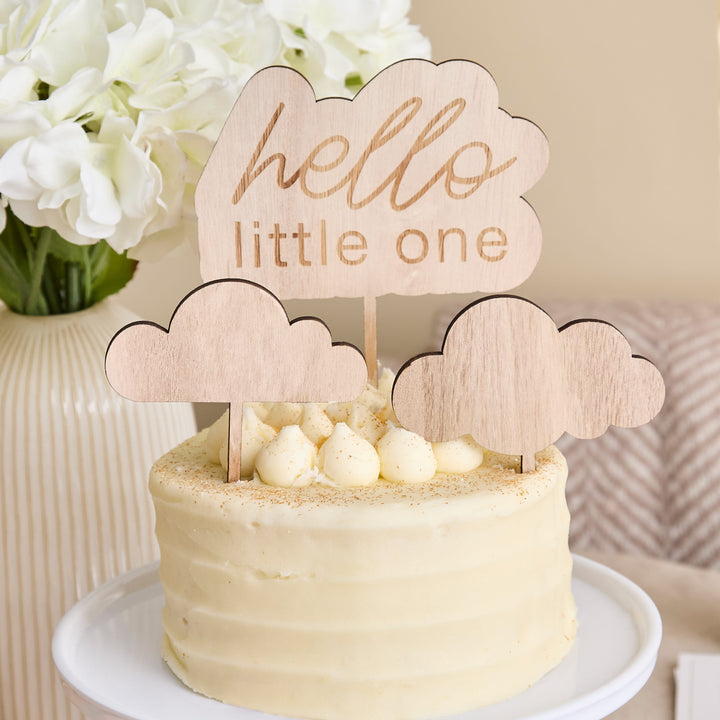 Hello Little One Wooden Cake Topper Set | Baby Shower Supplies UK Cake Toppers Hello Little One Wooden Cake Topper Set