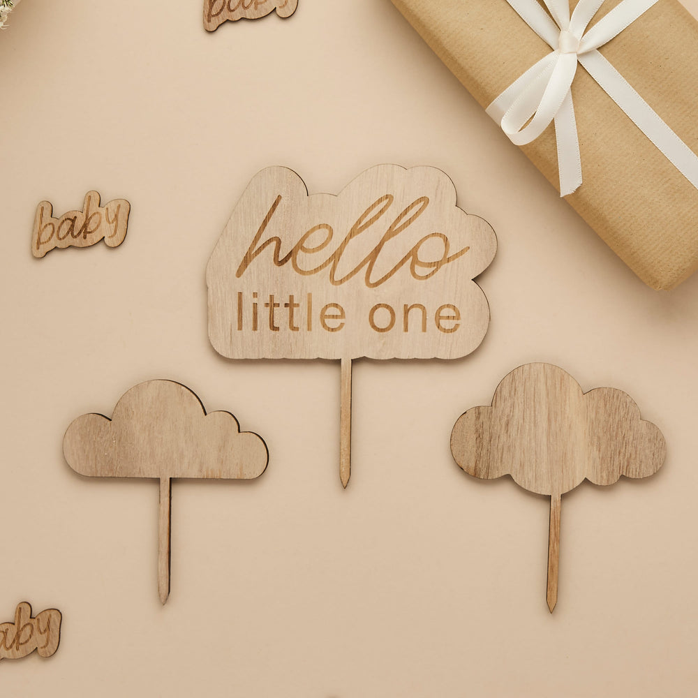 Hello Little One Wooden Cake Topper Set | Baby Shower Supplies UK Cake Toppers Hello Little One Wooden Cake Topper Set