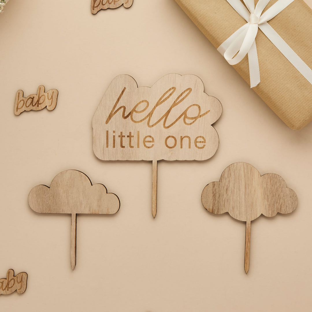 Hello Little One Wooden Cake Topper Set | Baby Shower Supplies UK Cake Toppers Hello Little One Wooden Cake Topper Set
