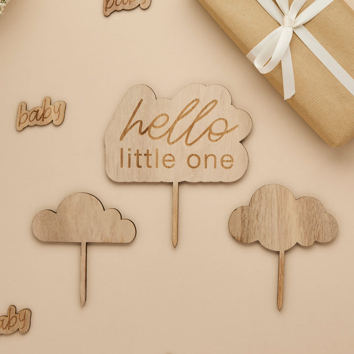 Hello Little One Wooden Cake Topper Set | Baby Shower Supplies UK Cake Toppers Hello Little One Wooden Cake Topper Set