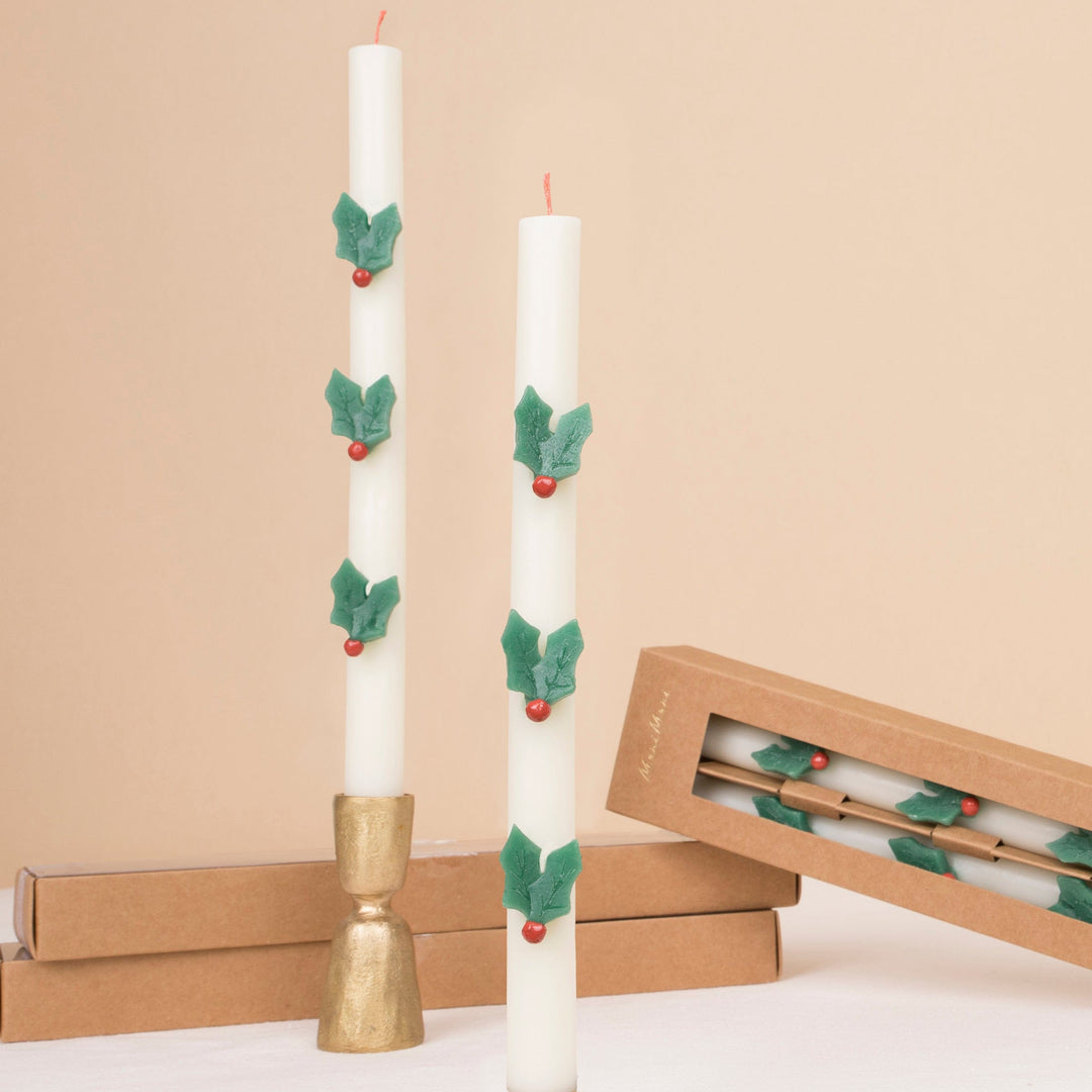 Holly Christmas Table Candles x 2 | Meri Meri Christmas Candles Candle Holly Christmas Table Candles x 2