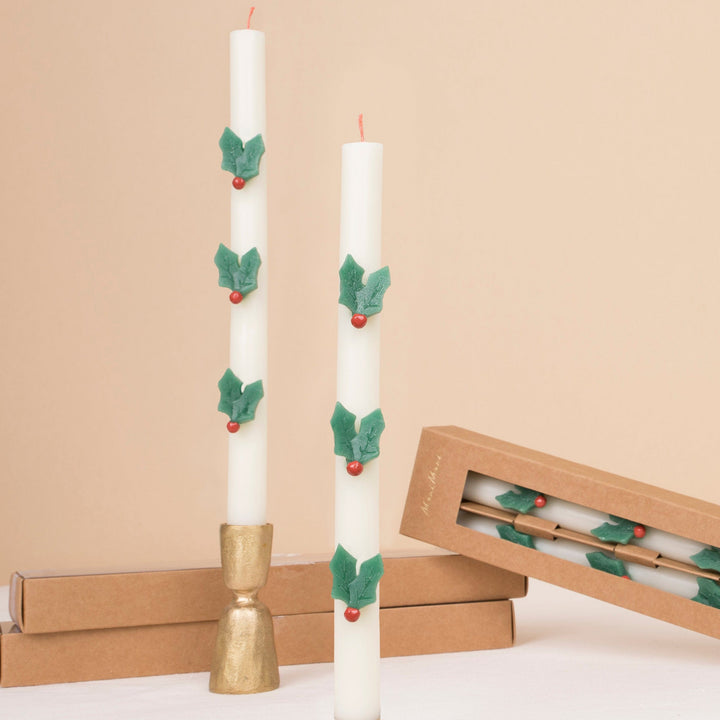 Holly Christmas Table Candles x 2 | Meri Meri Christmas Candles Candle Holly Christmas Table Candles x 2