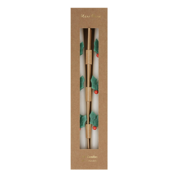 Holly Christmas Table Candles x 2 | Meri Meri Christmas Candles Candle Holly Christmas Table Candles x 2