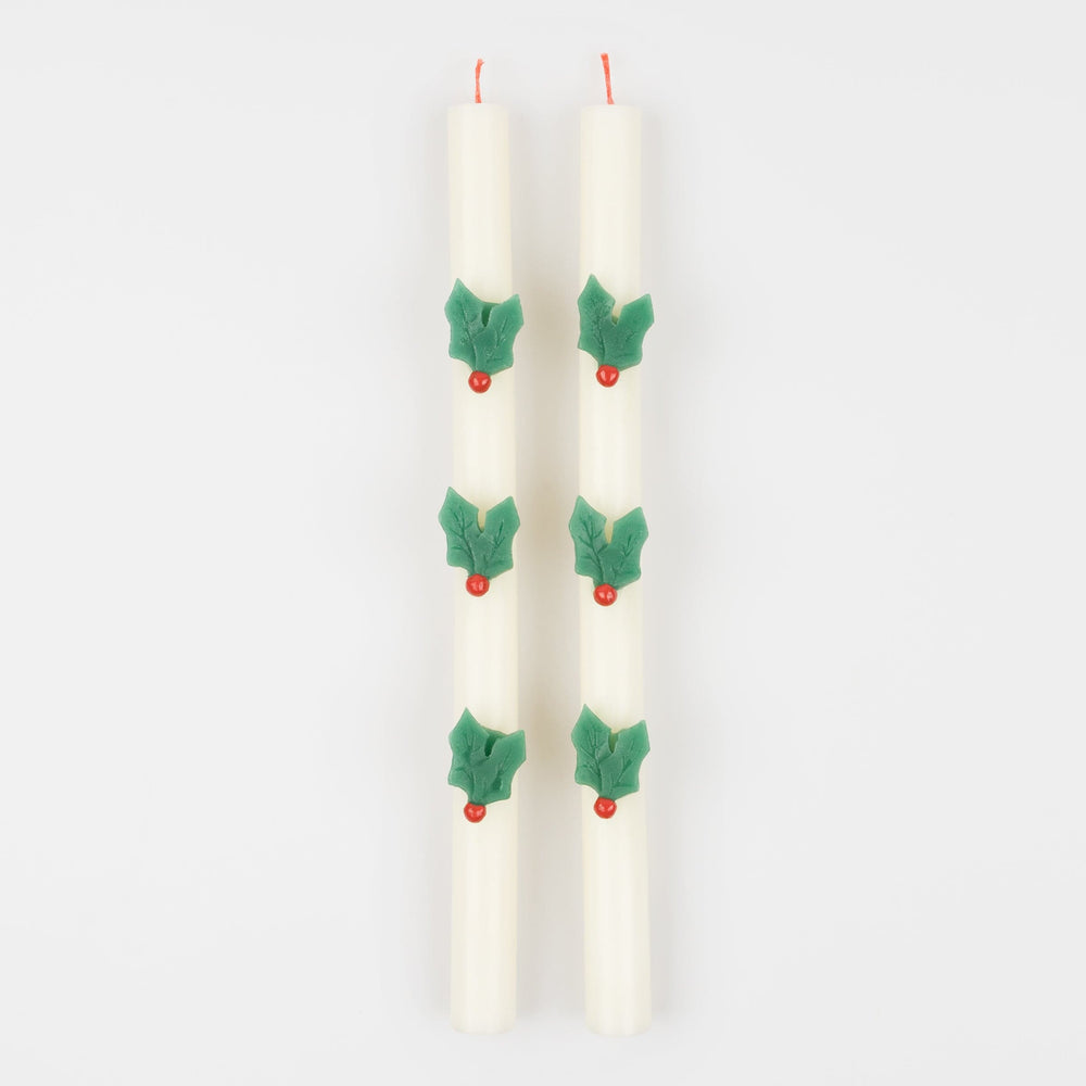 Holly Christmas Table Candles x 2 | Meri Meri Christmas Candles Candle Holly Christmas Table Candles x 2