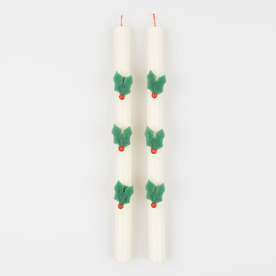 Holly Christmas Table Candles x 2 | Meri Meri Christmas Candles Candle Holly Christmas Table Candles x 2