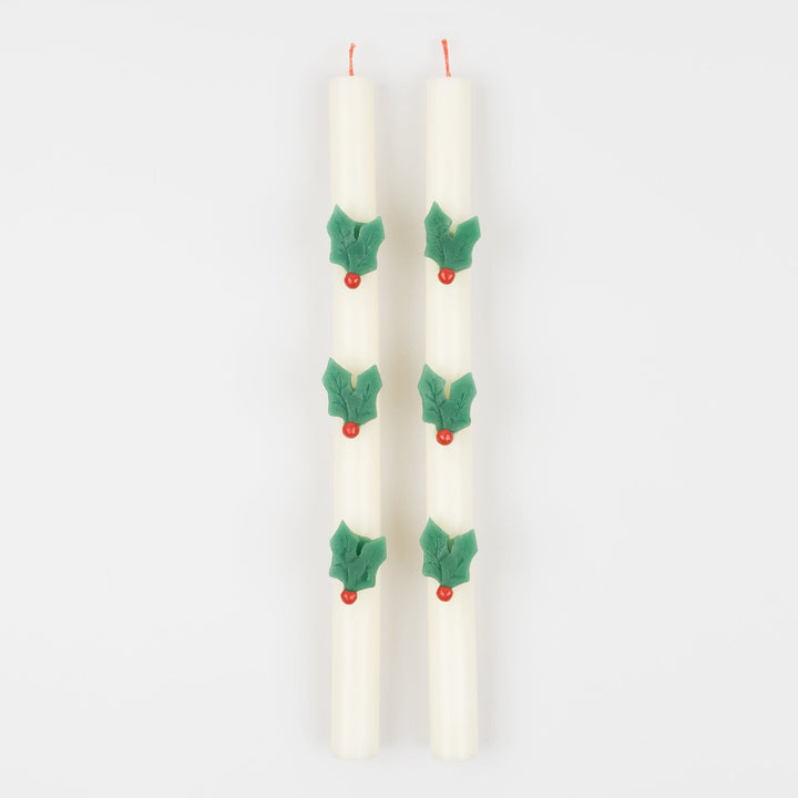 Holly Christmas Table Candles x 2 | Meri Meri Christmas Candles Candle Holly Christmas Table Candles x 2