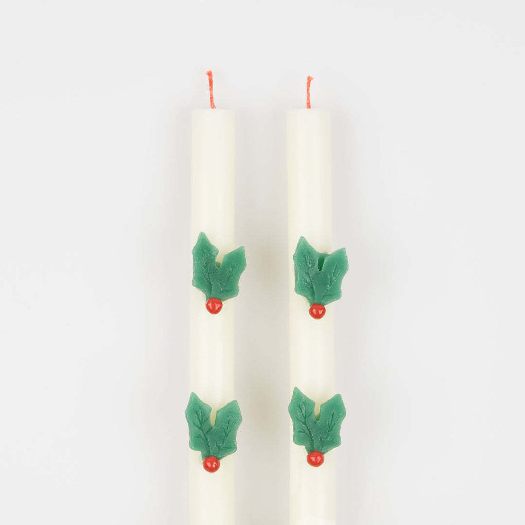 Holly Christmas Table Candles x 2 | Meri Meri Christmas Candles Candle Holly Christmas Table Candles x 2
