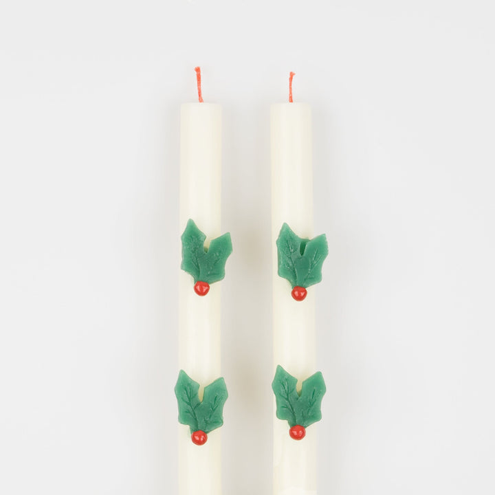 Holly Christmas Table Candles x 2 | Meri Meri Christmas Candles Candle Holly Christmas Table Candles x 2