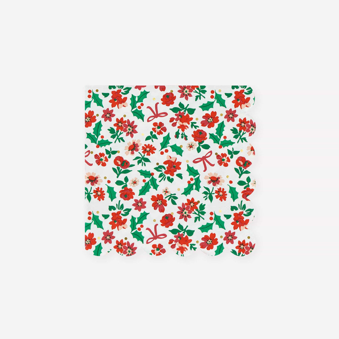 Holly Ditsy Christmas Cocktail Napkins x 16 | Meri Meri Christmas Table party napkins Holly Ditsy Christmas Cocktail Napkins x 16