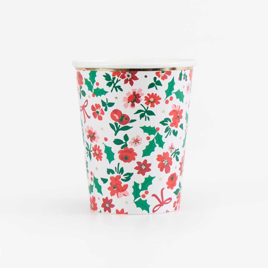 Holly Ditsy Christmas Party Cups x 8 | Meri Meri Christmas Table party cups Holly Ditsy Christmas Party Cups x 8