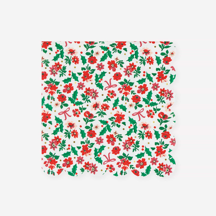 Holly Ditsy Large Christmas Party Napkins x 16 | Meri Meri Christmas Table party napkins Holly Ditsy Large Christmas Party Napkins x 16