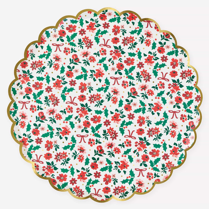 Holly Ditsy Large Christmas Party Plates x 8 | Meri Meri Christmas Table party plates Holly Ditsy Large Christmas Party Plates x 8