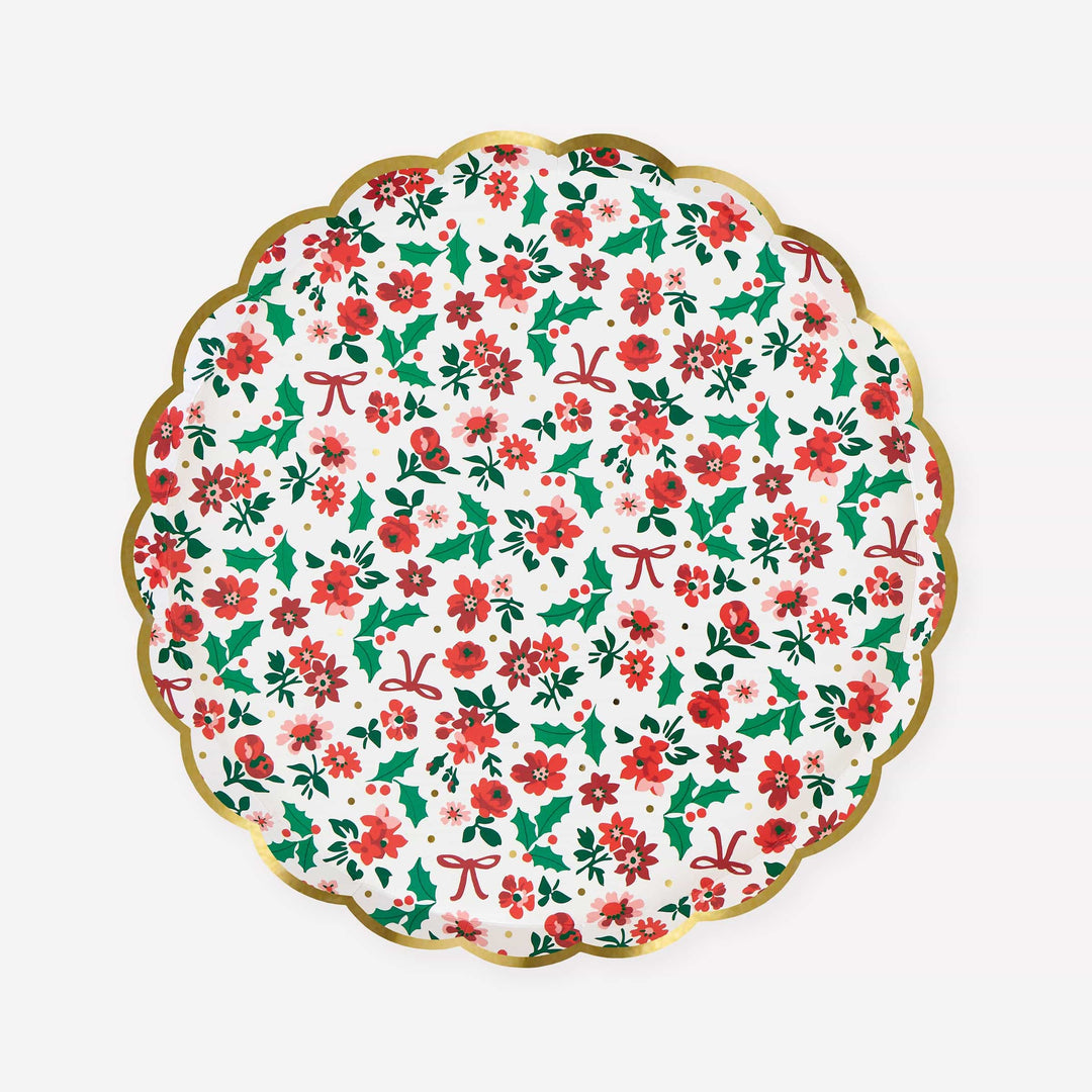 Holly Ditsy Small Christmas Party Plates x 8 | Meri Meri Christmas Table party plates Holly Ditsy Small Christmas Party Plates x 8