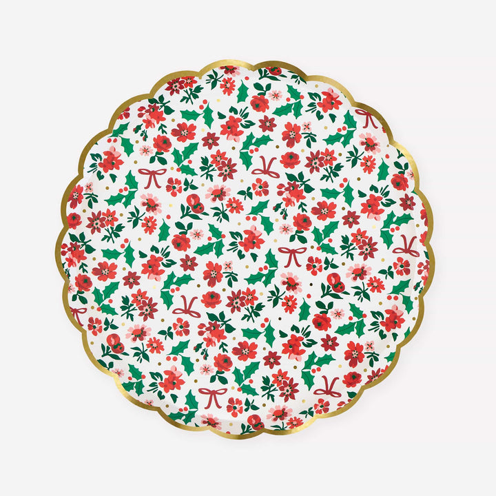 Holly Ditsy Small Christmas Party Plates x 8 | Meri Meri Christmas Table party plates Holly Ditsy Small Christmas Party Plates x 8