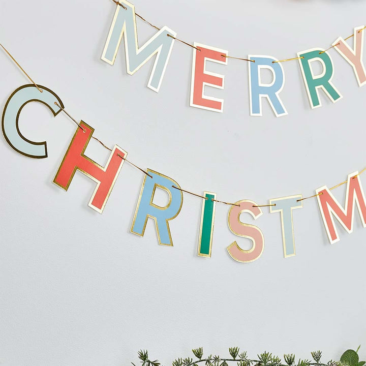 Hootyballoo - Colourful Merry Christmas Banner Bunting Colourful Merry Christmas Banner