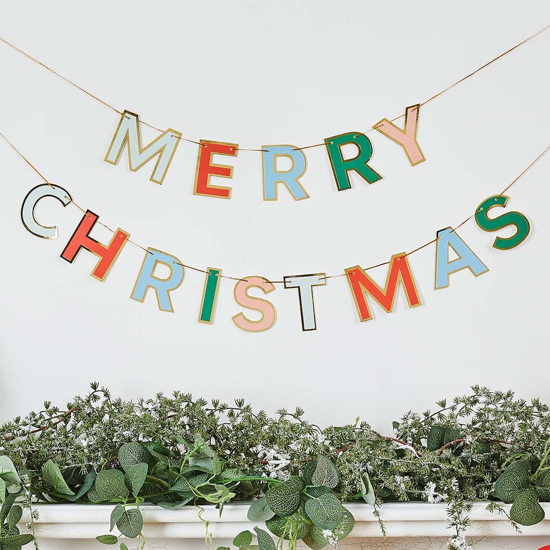 Hootyballoo - Colourful Merry Christmas Banner Bunting Colourful Merry Christmas Banner