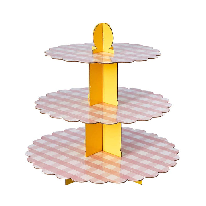 Hootyballoo Party Supplies - 3 Tier Pink Gingham Cake Stand cake stand 3 Tier Pink Gingham Cake Stand