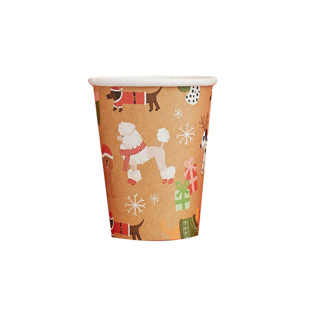 Hootyballoo - Santa Paws Christmas Eco Paper Cups x 8 party cups Santa Paws Christmas Eco Paper Cups x 8