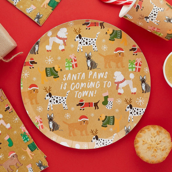 Hootyballoo - Santa Paws Christmas Eco Paper Plates x 8 party plates Santa Paws Christmas Eco Paper Plates x 8