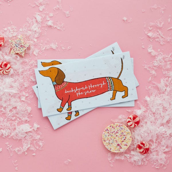 Hootyballoo - Sausage Dog Dachshund Christmas Napkins x 20 Paper Napkins Sausage Dog Christmas Napkins x 20