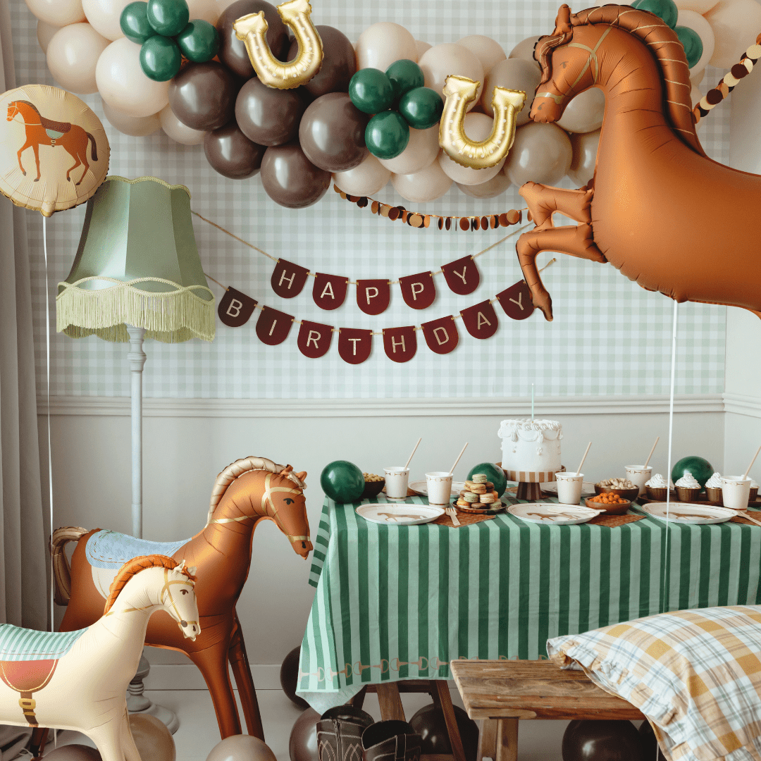 Horse Party Green Stirrups Tablecover - Horse Birthday Party Supplies table cover Horse Party Green Stirrups Tablecover