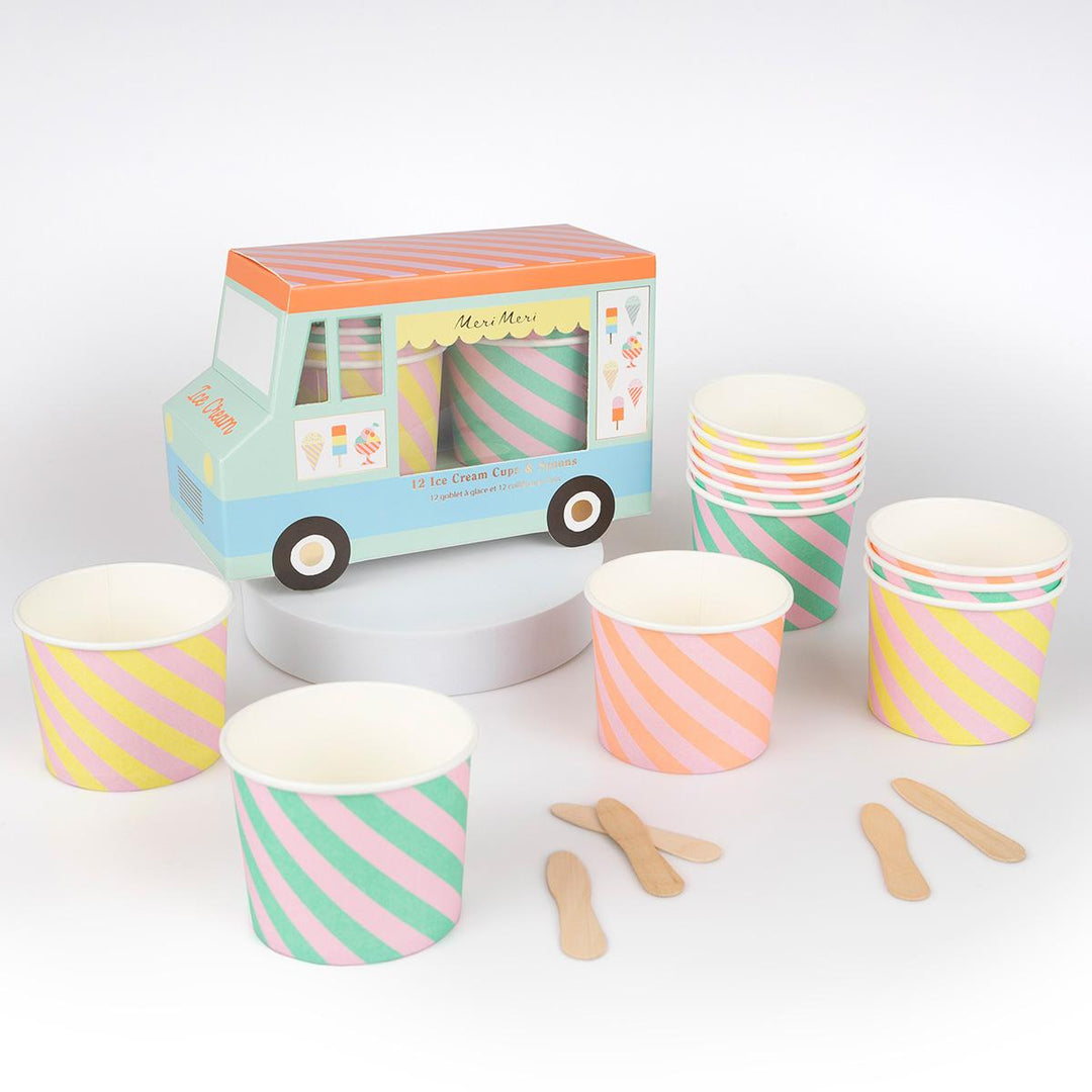 Ice Cream Van Party Cups & Spoons x 12 | Meri Meri Ice Cream Party Party Accessories Ice Cream Van Party Cups & Spoons x 12