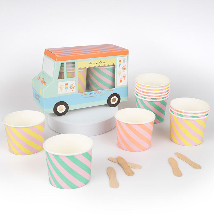 Ice Cream Van Party Cups &amp; Spoons x 12 | Meri Meri Ice Cream Party Party Accessories Ice Cream Van Party Cups &amp; Spoons x 12