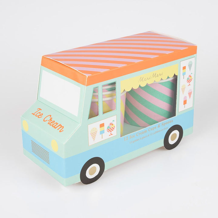 Ice Cream Van Party Cups &amp; Spoons x 12 | Meri Meri Ice Cream Party Party Accessories Ice Cream Van Party Cups &amp; Spoons x 12