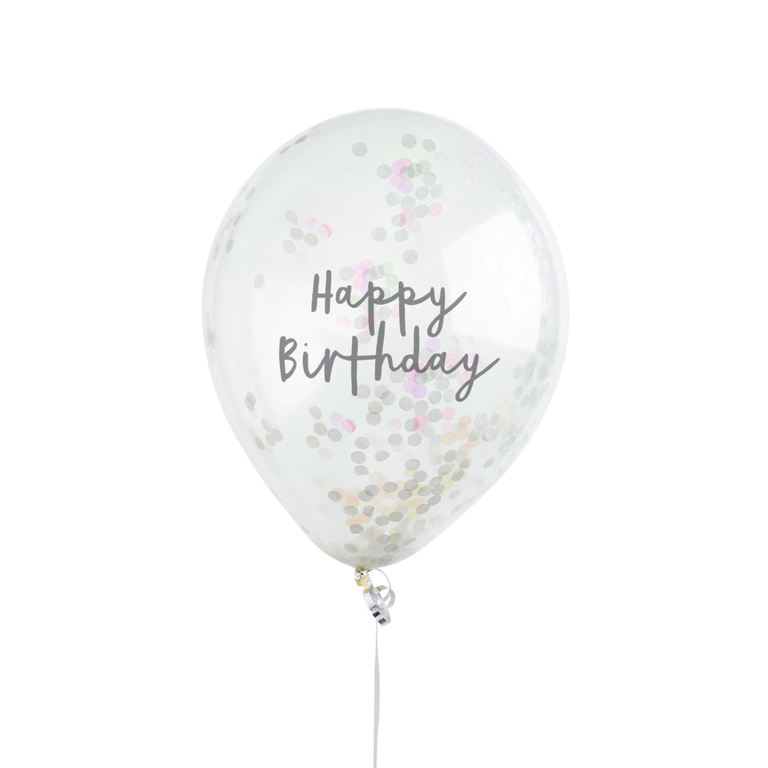 Iridescent Happy Birthday Confetti Balloons x 5 Balloons Iridescent Happy Birthday Confetti Balloons x 5