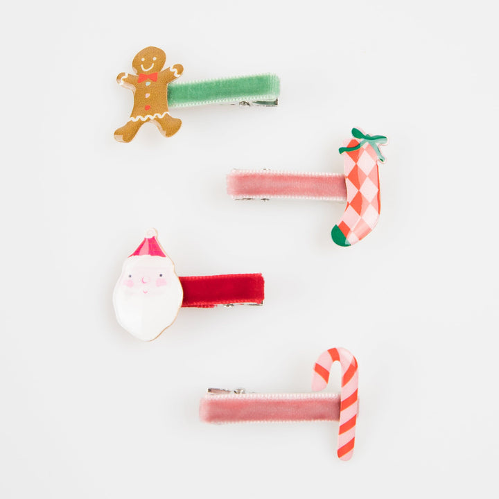 Jolly Christmas Hair Clips x 8 | Meri Meri Christmas Stocking Fillers Party Accessories Jolly Christmas Hair Clips x 8