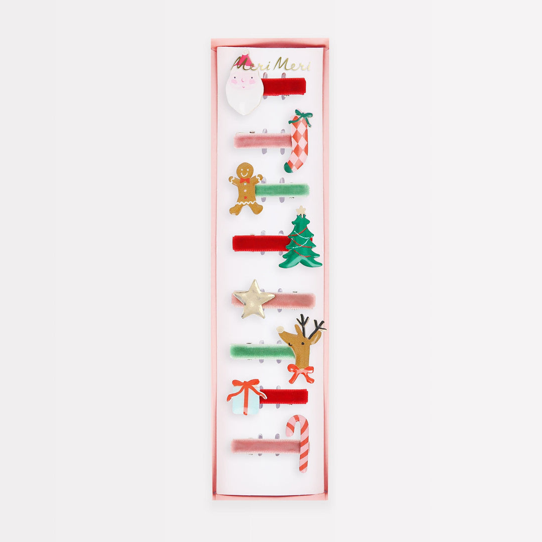 Jolly Christmas Hair Clips x 8 | Meri Meri Christmas Stocking Fillers Party Accessories Jolly Christmas Hair Clips x 8