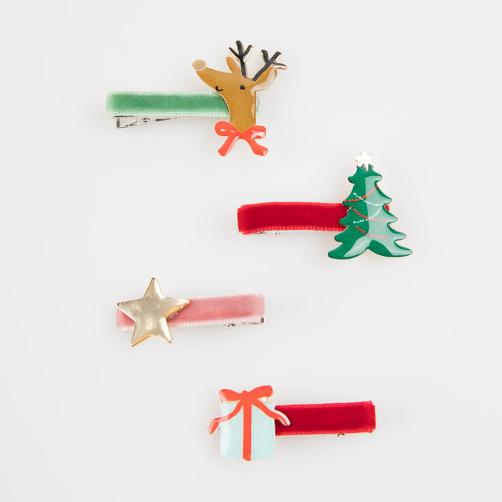 Jolly Christmas Hair Clips x 8 | Meri Meri Christmas Stocking Fillers Party Accessories Jolly Christmas Hair Clips x 8