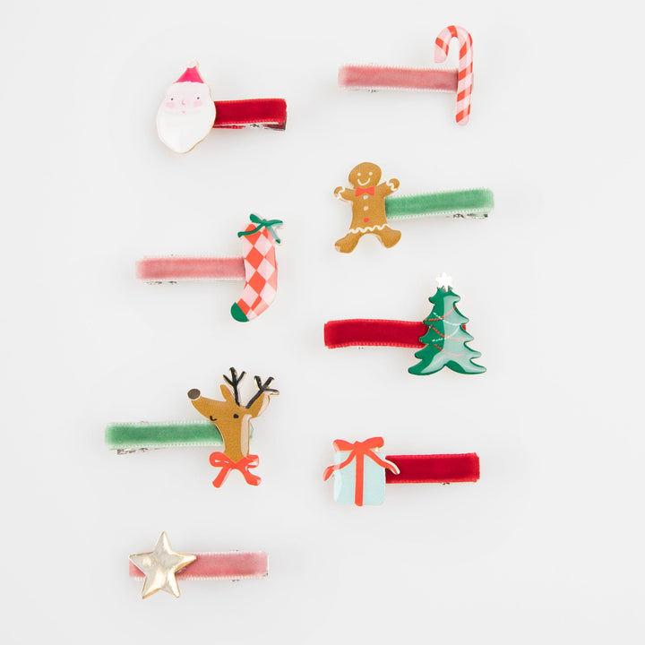 Jolly Christmas Hair Clips x 8 | Meri Meri Christmas Stocking Fillers Party Accessories Jolly Christmas Hair Clips x 8