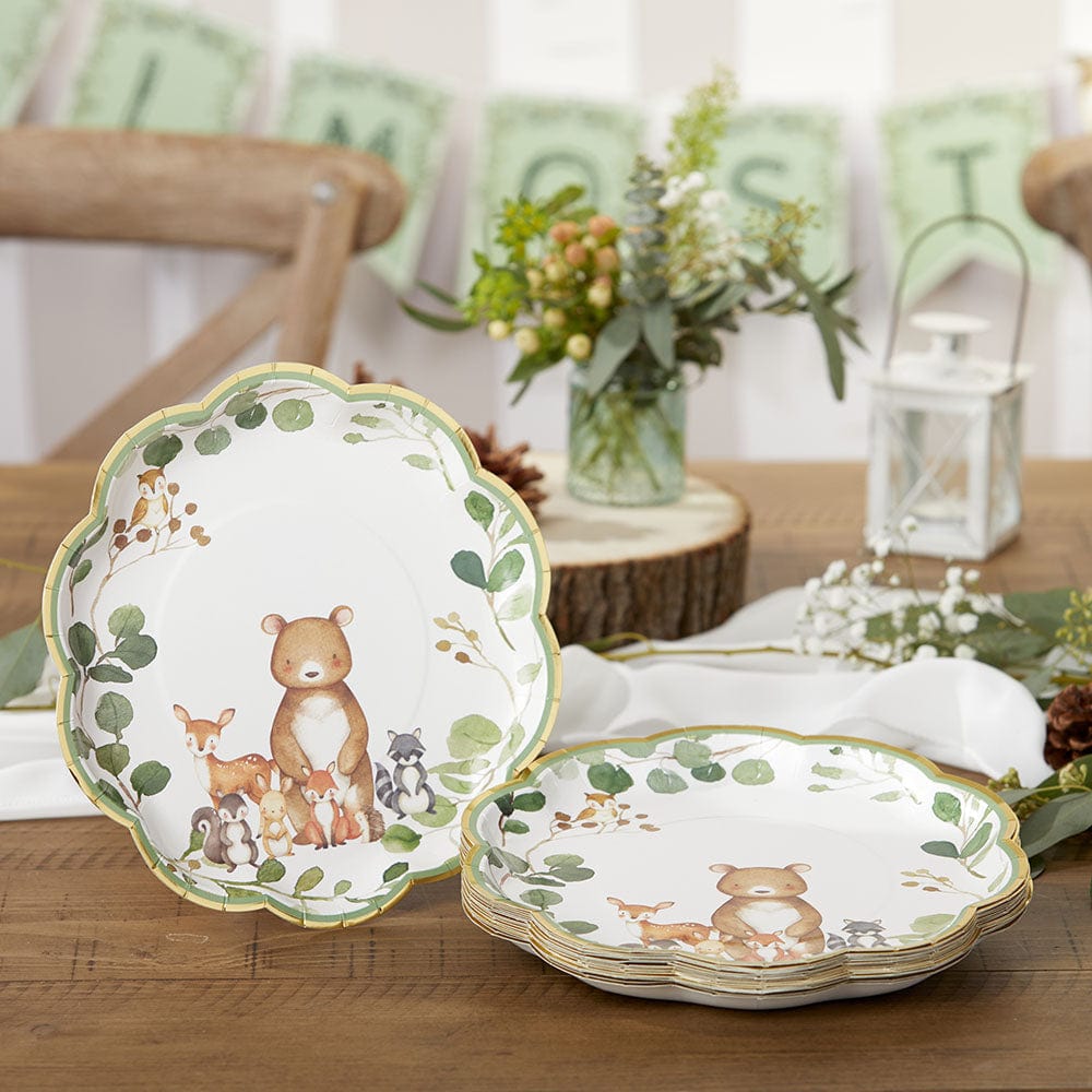 Kate Aspen - Baby Woodland Animal Large Party Plates x 16 Disposable Plates Baby Woodland Animal Large Party Plates x 16