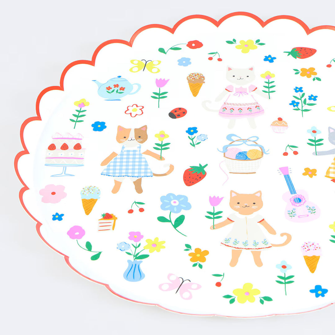 Kitten Club Large Party Plates x 8 - Meri Meri Cat Party Supplies Disposable Plates Kitten Club Large Party Plates x 8