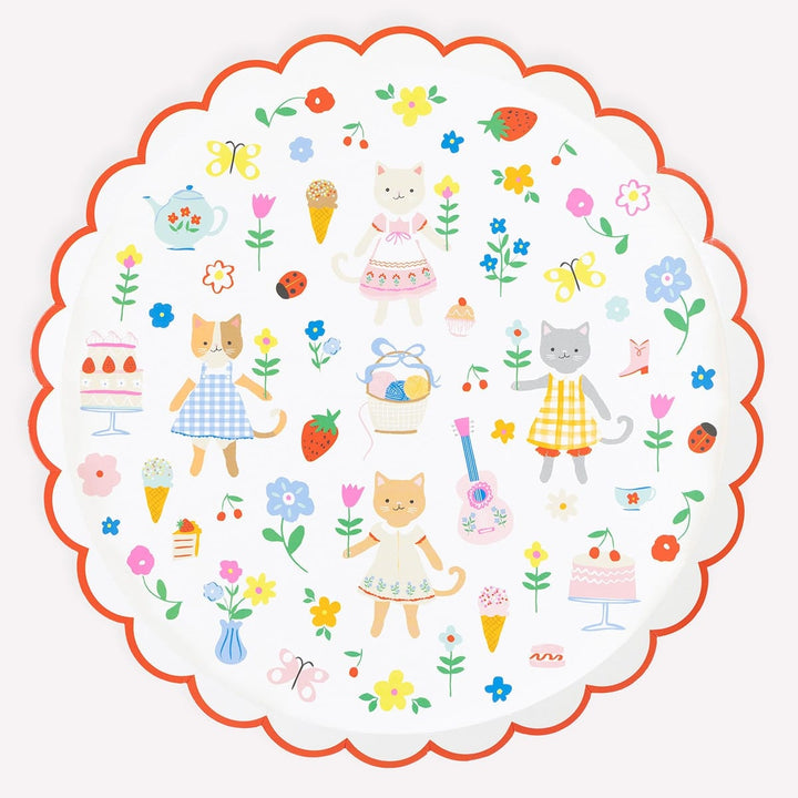 Kitten Club Large Party Plates x 8 - Meri Meri Cat Party Supplies Disposable Plates Kitten Club Large Party Plates x 8