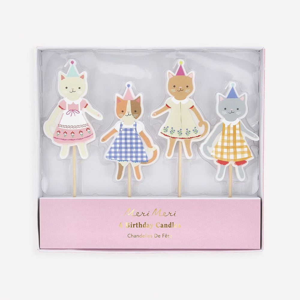 Kitten Club Party Cake Candles x 4 - Meri Meri Cat Party Supplies Birthday Candles Kitten Club Party Cake Candles x 4