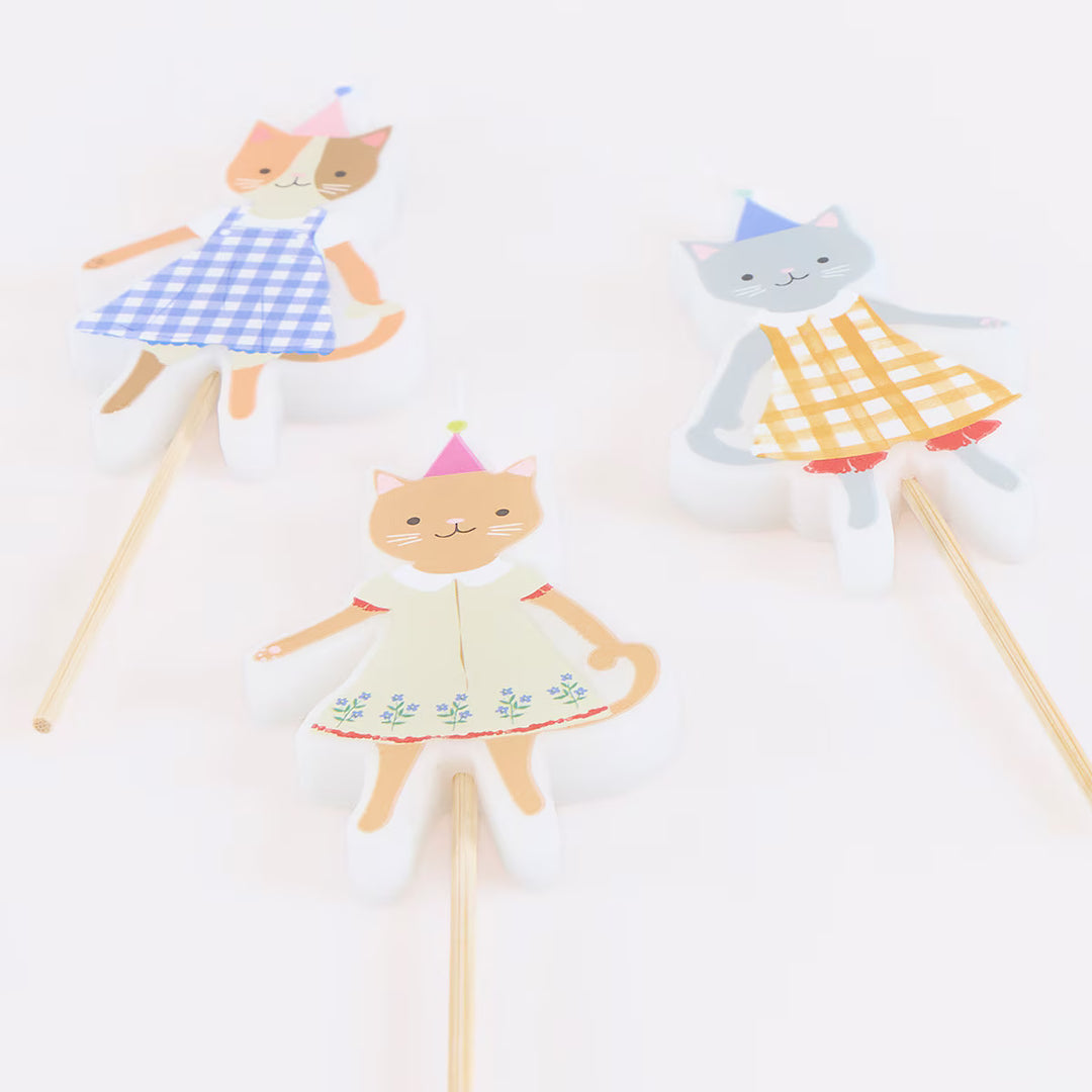 Kitten Club Party Cake Candles x 4 - Meri Meri Cat Party Supplies Birthday Candles Kitten Club Party Cake Candles x 4