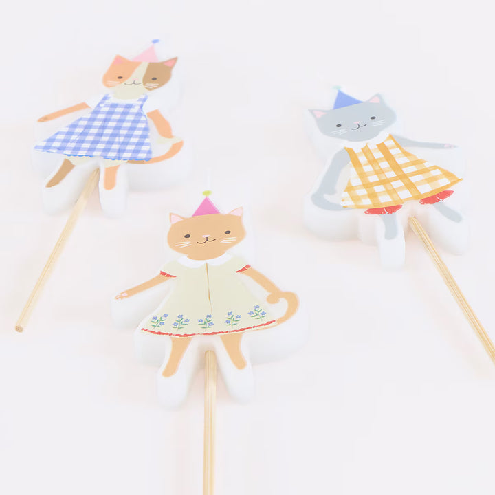 Kitten Club Party Cake Candles x 4 - Meri Meri Cat Party Supplies Birthday Candles Kitten Club Party Cake Candles x 4