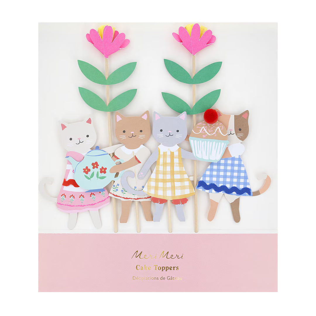Kitten Club Party Cake Toppers x 4 - Meri Meri Cat Party Supplies Cake Topper Kitten Club Party Cake Toppers x 4