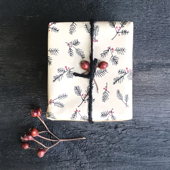 Kraft Wrapping Paper 5m Roll, Berry Branches | East of India Gift Wrap East of India Kraft Wrapping Paper 5m Roll - Berry Branches